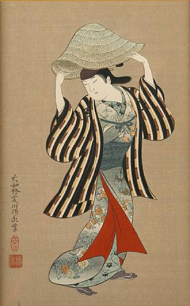 Appraisal: A group of nine Japanese woodblock print reproductions of Ukiyo-e