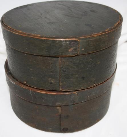 Appraisal: TWO TH CENTURY COVERED PANTRY BOXES ORIGINAL OXIDIZED GREEN PAINT