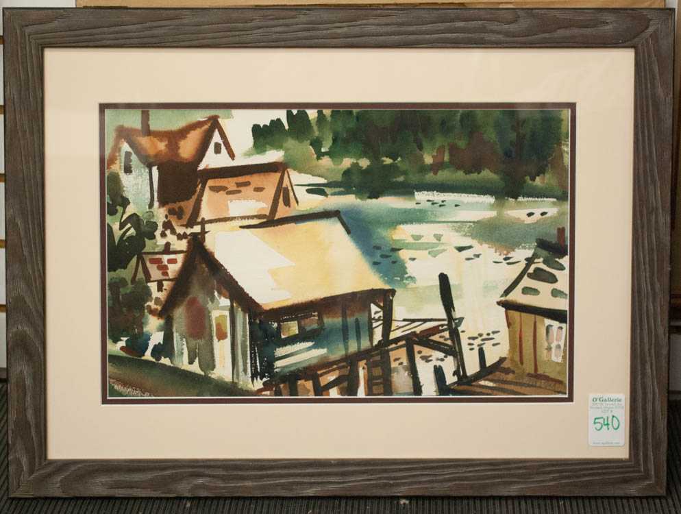 Appraisal: G STANLEY WATERCOLOR ON PAPER Northwest river scene with fishing