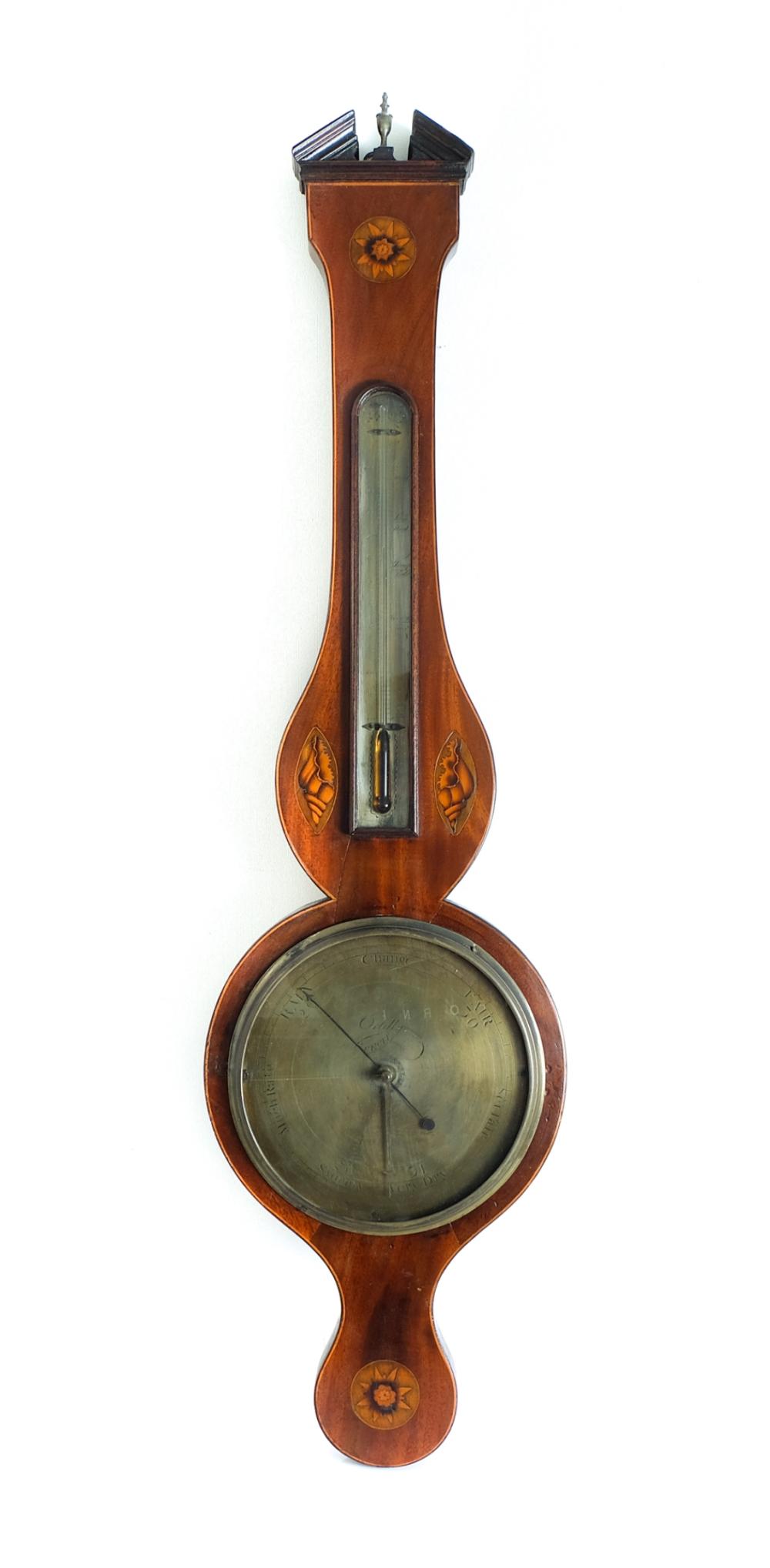 Appraisal: ORTELLY MAHOGANY INLAID WHEEL BAROMETER TH CEnglish th century Sheraton