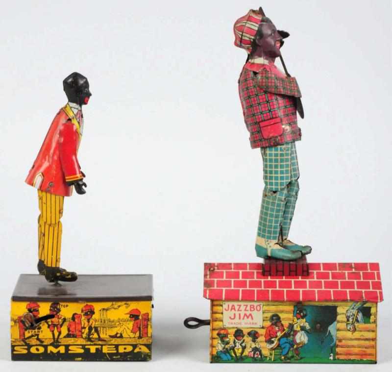 Appraisal: Lot of Tin Litho Roof Dancing Wind-Up Toys American Working