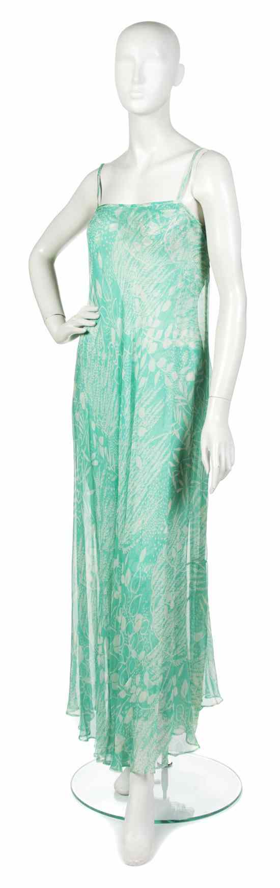 Appraisal: An Yves Saint Laurent Green Print Chiffon Dress in a