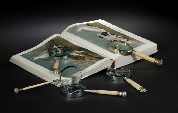 Appraisal: Large English Sterling Silver-Mounted Ivory-Handled Desk Magnifier and later the