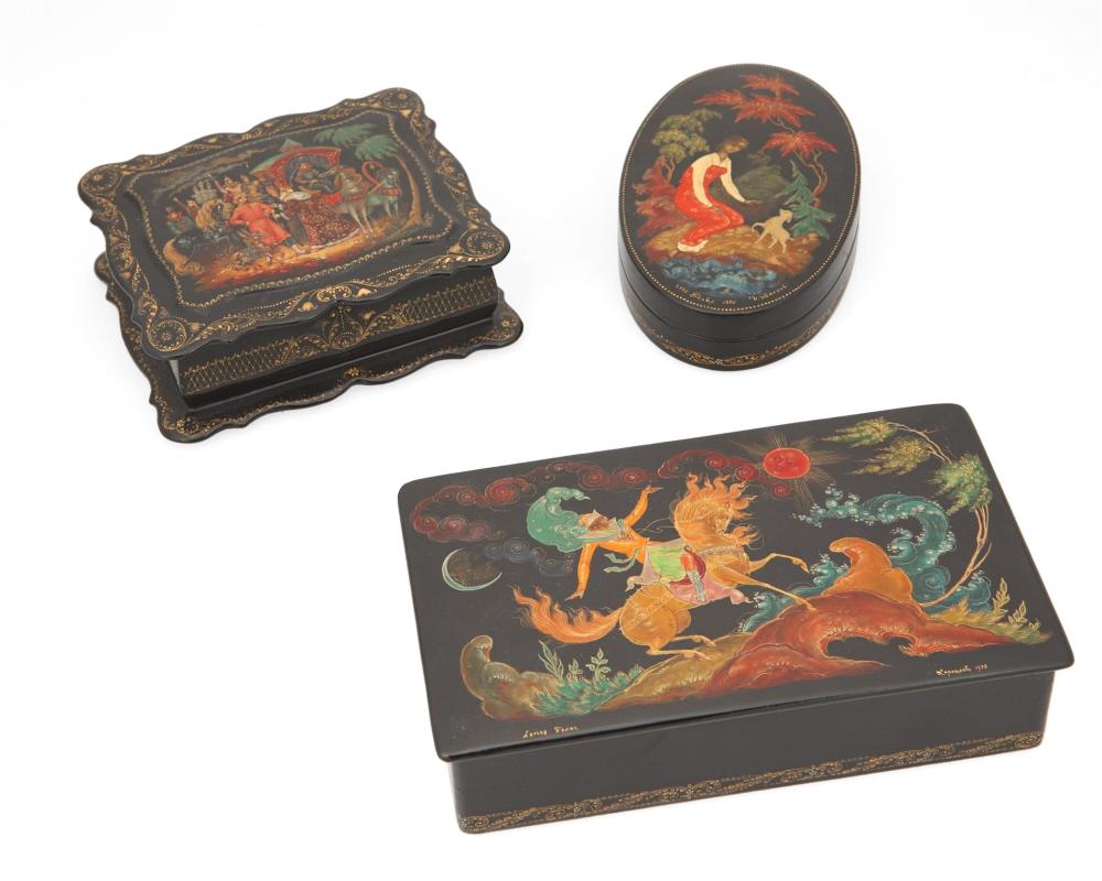 Appraisal: A group Russian lacquered boxes Circa s One signed H