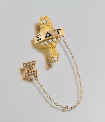 Appraisal: A k Gold Diamond and Seed Pearl Sorority Pin Sigma