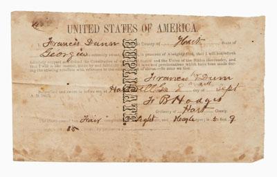 Appraisal: Civil War oath of allegiance partially printed oath required by