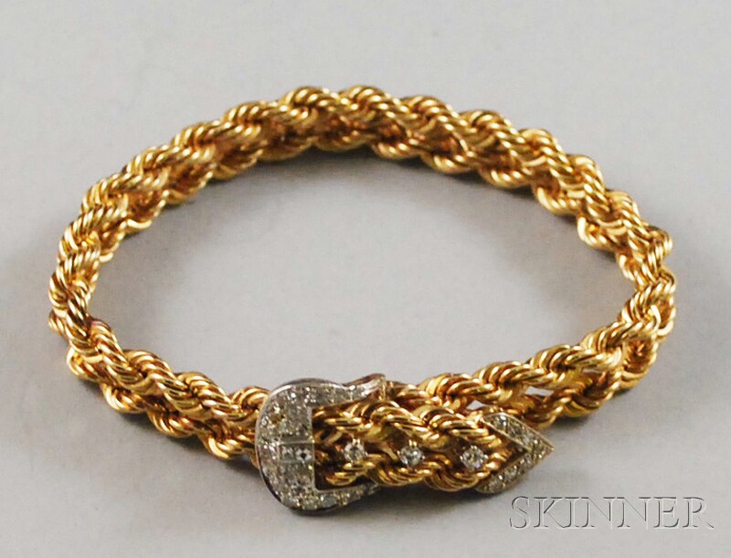 Appraisal: kt Gold and Diamond Buckle Bracelet the bracelet of two