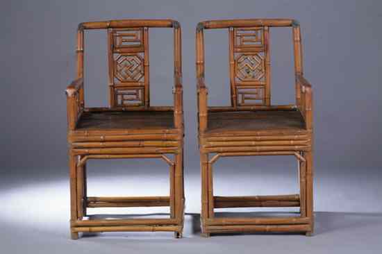 Appraisal: PAIR CHINESE BAMBOO ARM CHAIRS th century