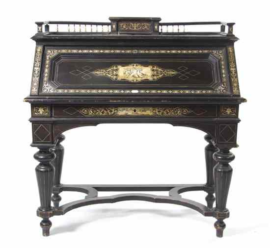 Appraisal: An Ivory and Ebonized Wood Inlaid Writing Desk having a