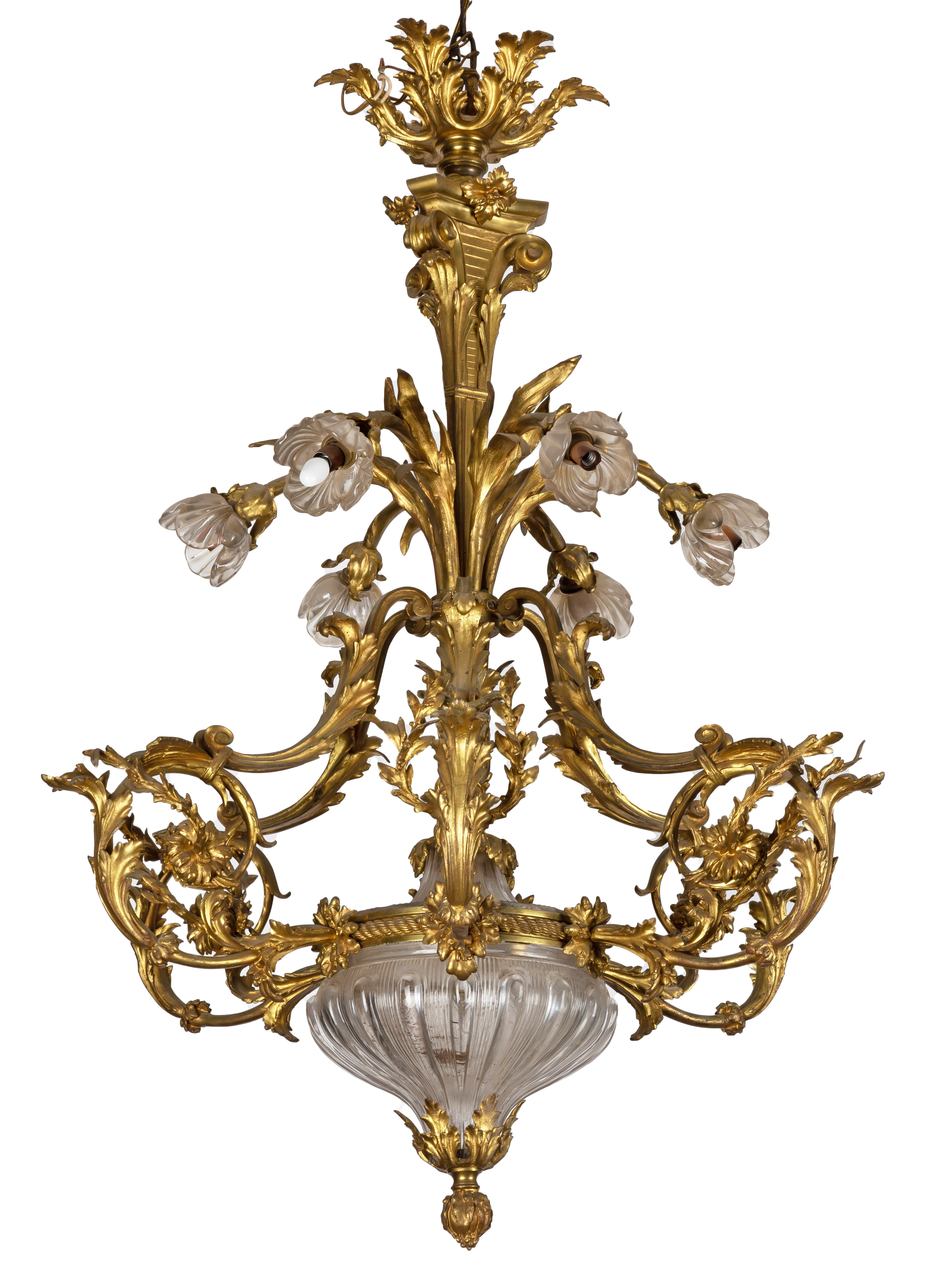 Appraisal: FRENCH ROCCO GILT BRONZE ROCK CRYSTAL CHANDELIER th century