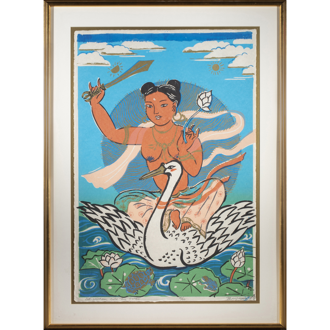 Appraisal: Mayumi Oda Japanese b Let Wisdom Ride the Swan silkscreen