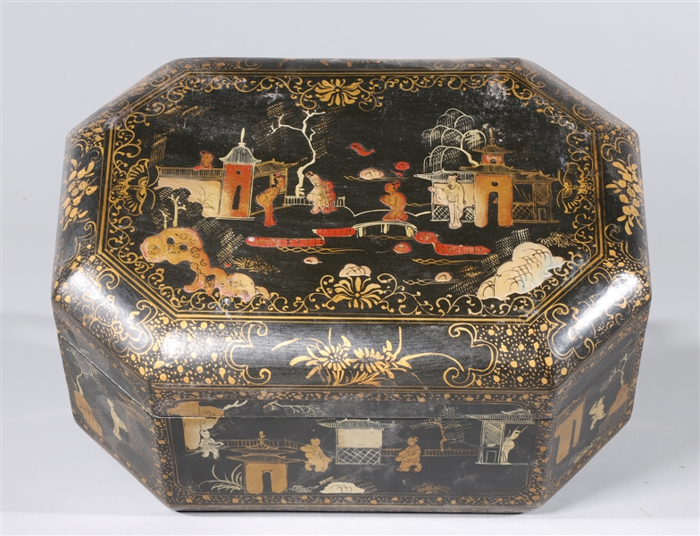 Appraisal: Chinese gilt lacquer covered box with allover floral and landscape