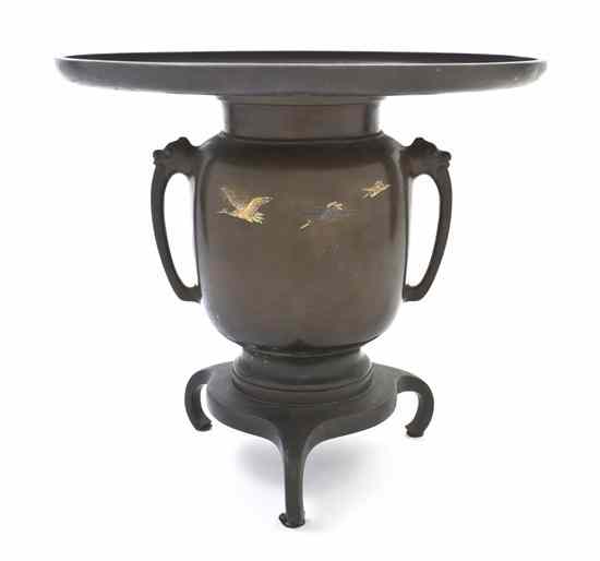 Appraisal: A Japanese Bronze Tripod Vase for Ikebana Usubata Meiji Period