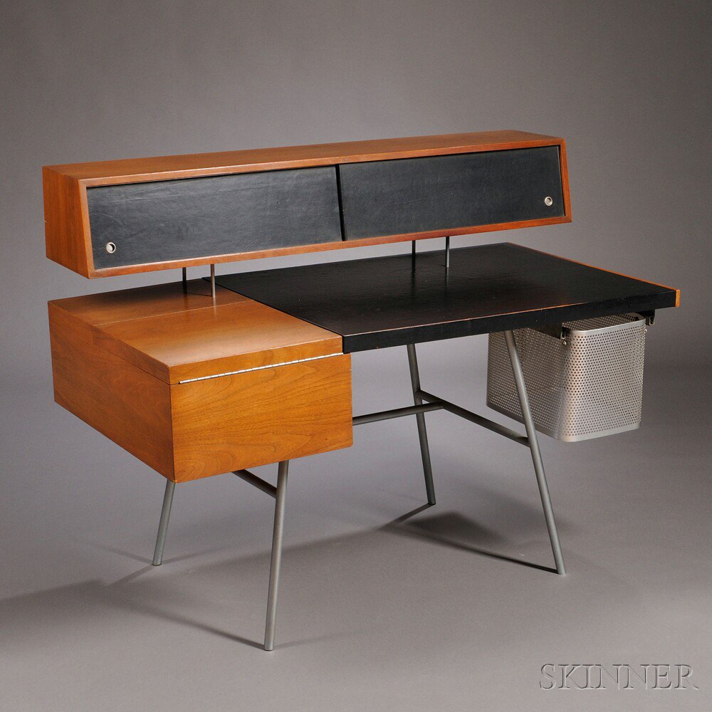 Appraisal: George Nelson Home Office Desk Wood leather and metal United