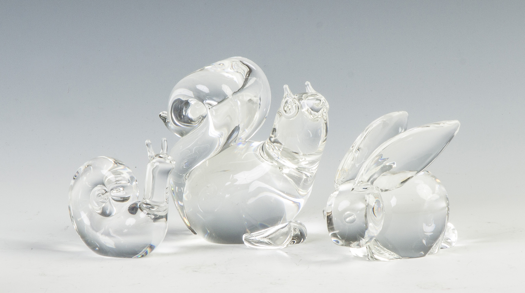 Appraisal: Steuben Crystal Snail Squirrel Bunny Early th cent All Sgn