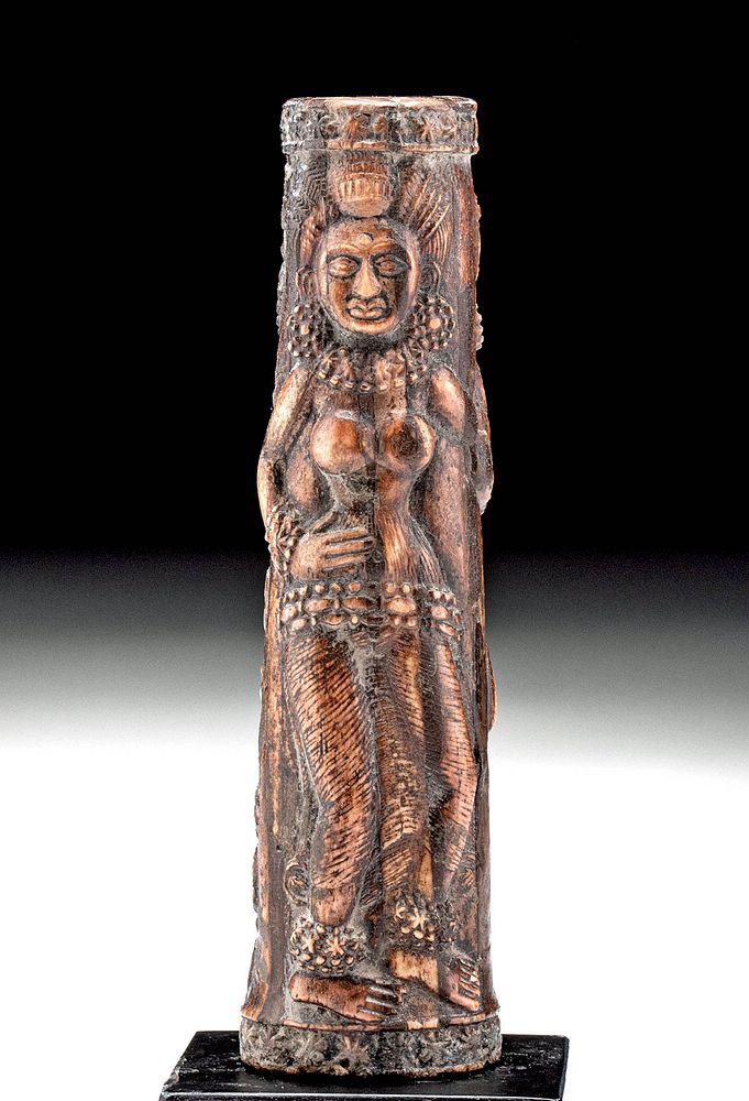 Appraisal: Indian Petrified Bone Mirror Handle - Dancers Dwarf Originally Listed