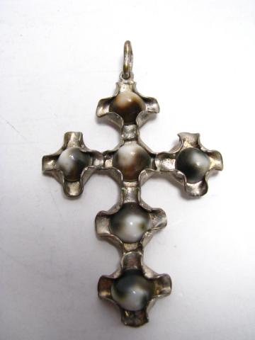 Appraisal: Hand wrought silver cross pendant Ethiopian set with six semi-precious