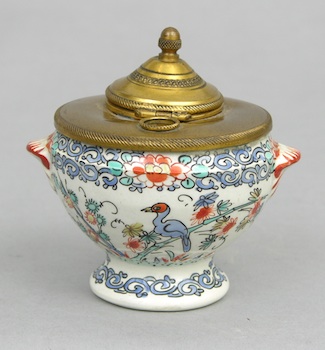 Appraisal: A French Porcelain Inkwell ca th Century A soft paste