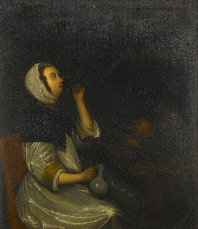 Appraisal: AFTER GERARD TERBORCH - TH CENTURY WOMAN DRINKING WITH SLEEPING