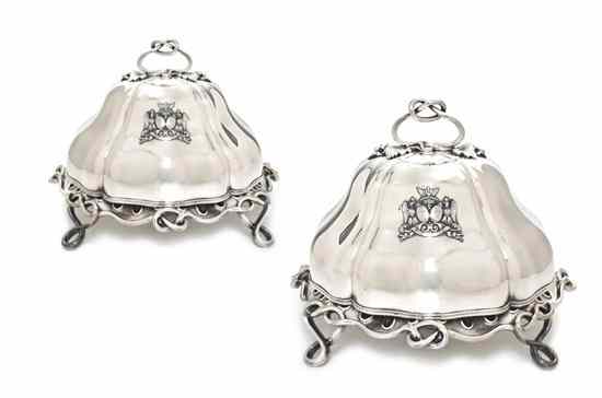 Appraisal: A Pair of French Silverplate Chafing Dishes the lobed cloche