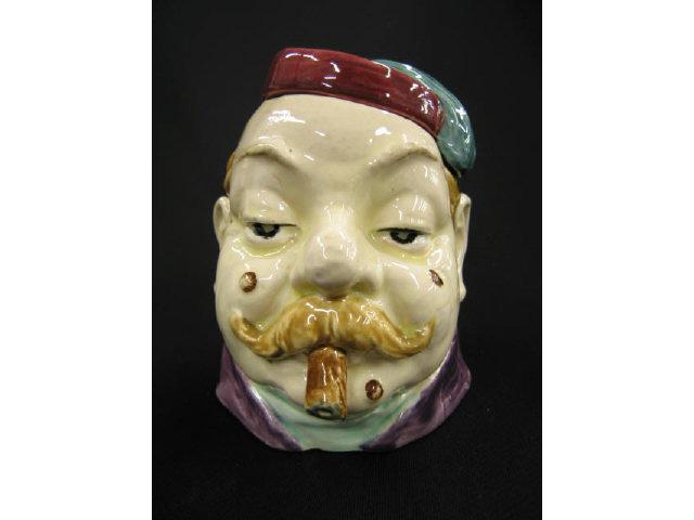 Appraisal: Victorian Figural Majolica Pottery Tobacco Jar man with cigar mustache