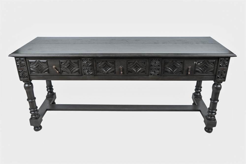 Appraisal: PAIR OF RESTORATION HARDWARE CONSOLE TABLESpainted wood each with three