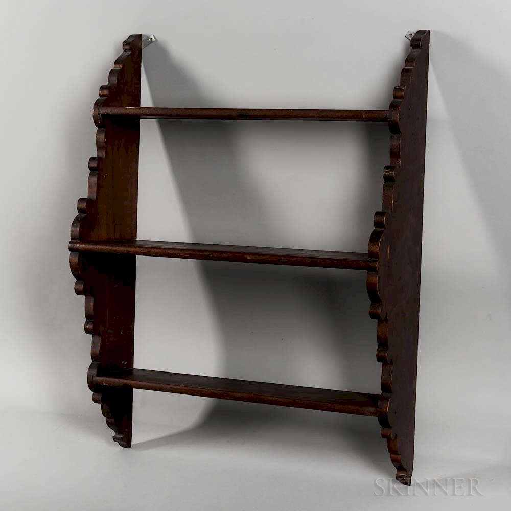 Appraisal: Walnut Three-tier Wall Shelf Walnut Three-tier Wall Shelf mid- th