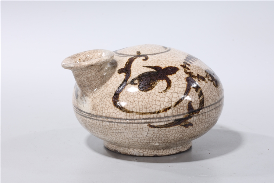 Appraisal: Korean crackle glazed ceramic vessel with foliate design x x