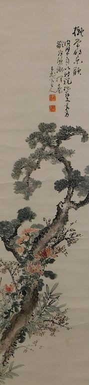 Appraisal: Japanese Arboreal Hanging Wall Scroll Ink Painting Japan Jagged tree