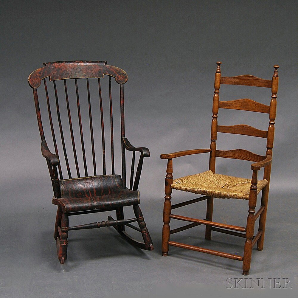 Appraisal: Two Chairs th century a turned maple ladder-back armchair and