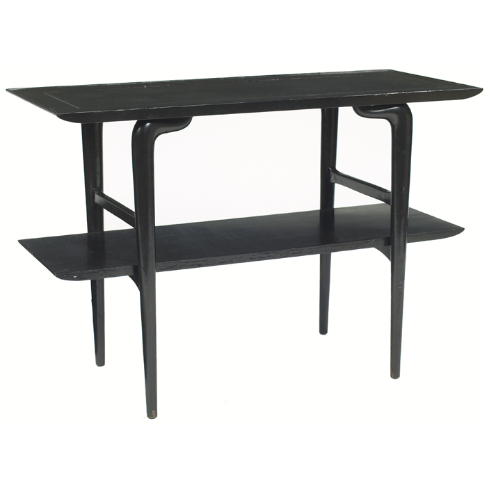 Appraisal: s console table two-tiered form black lacquer