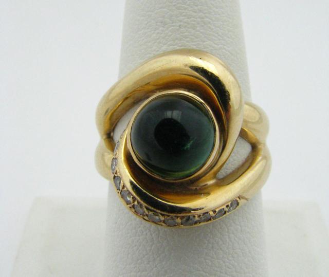 Appraisal: K Yellow Gold free form ring with tourmaline and diamonds