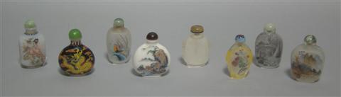 Appraisal: EIGHT GLASS SNUFF BOTTLES Including three inside painted bottles one