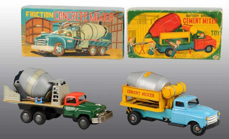 Appraisal: Lot of Tin Litho Cement Mixer Truck Toys Description Japanese