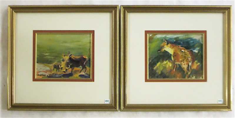 Appraisal: M GEIGER TWO WATERCOLORS AND ACRYLICS ON PAPER hyena and