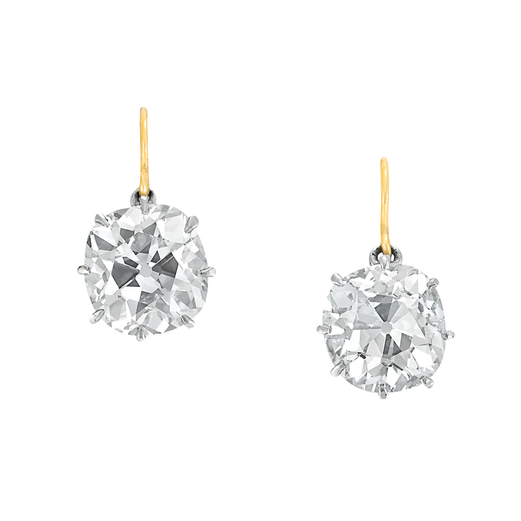 Appraisal: Pair of Antique Diamond Earrings Platinum gold flexibly-set with cushion-cut