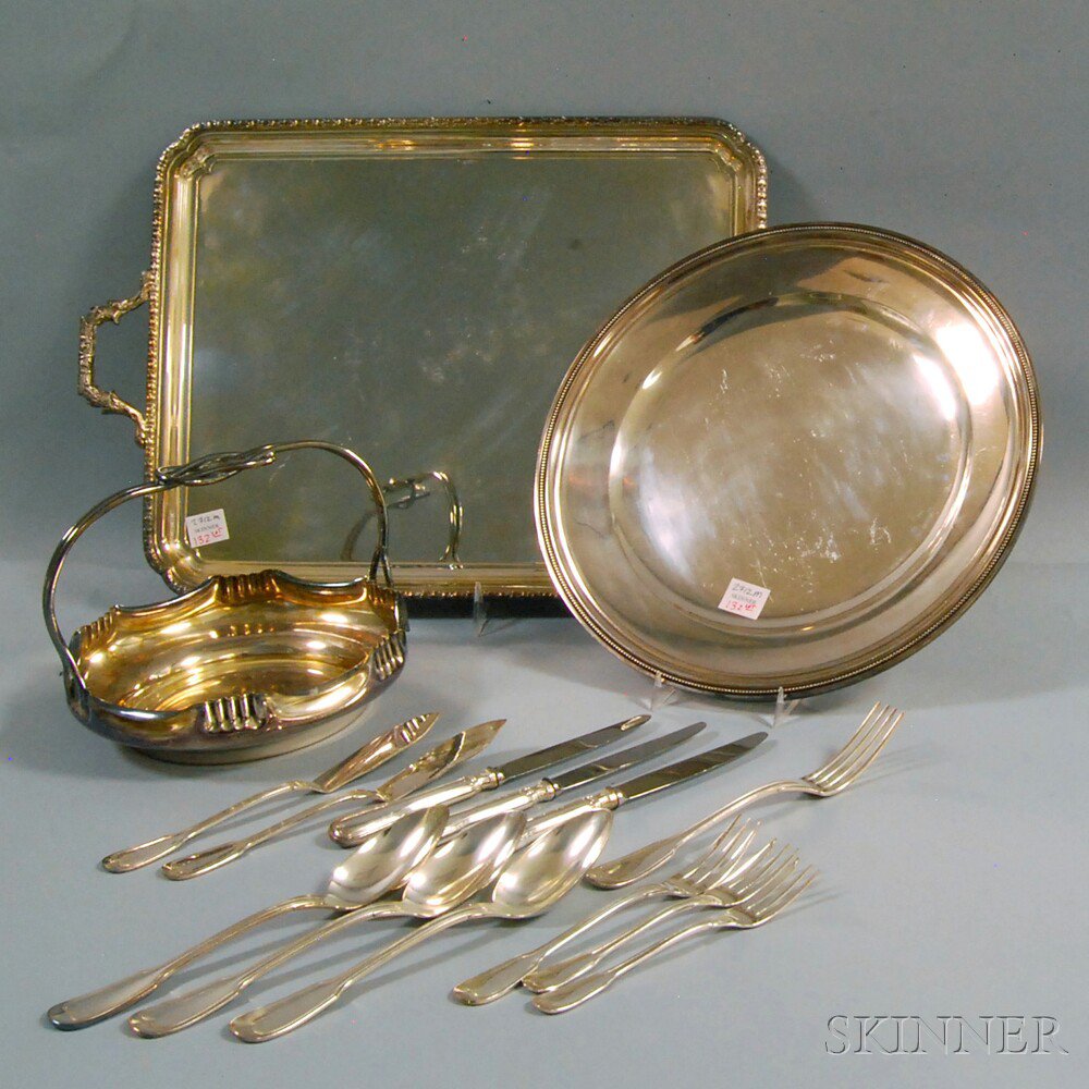 Appraisal: Group of Silver-plated Flatware and Tableware a basket-form dish two