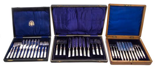 Appraisal: Sale Lot Three Cased Flatware Sets each with six knives