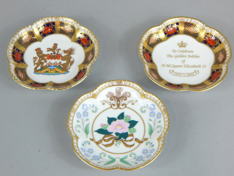 Appraisal: Three Royal Crown Derby Imari pattern pin trays one decorated