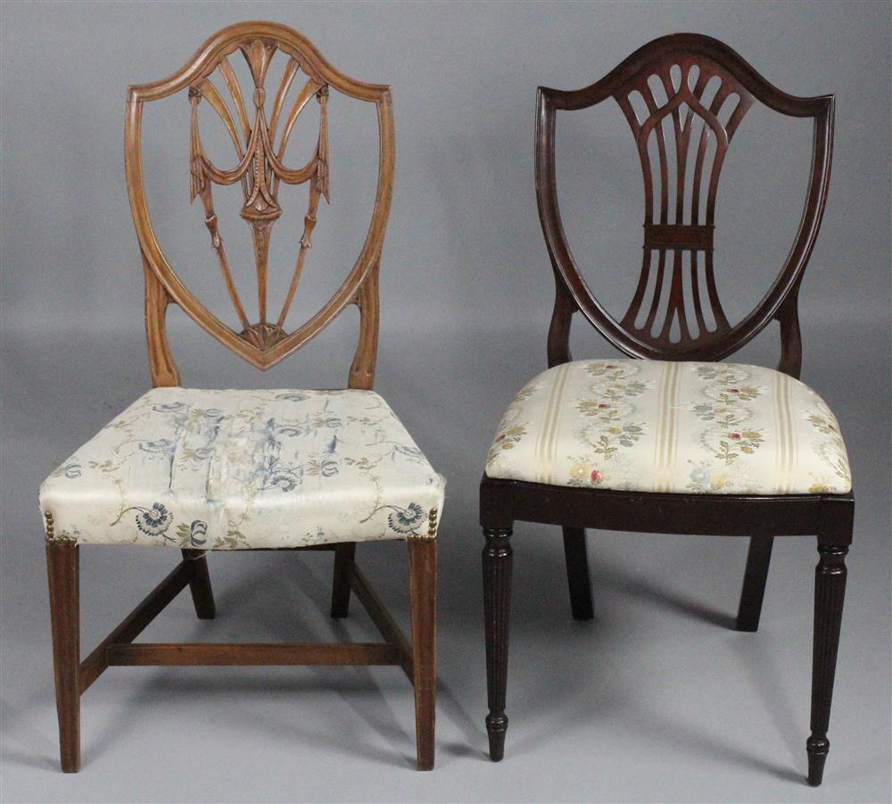 Appraisal: TWO FEDERAL STYLE MAHOGANY SIDE CHAIRS each with shield backs