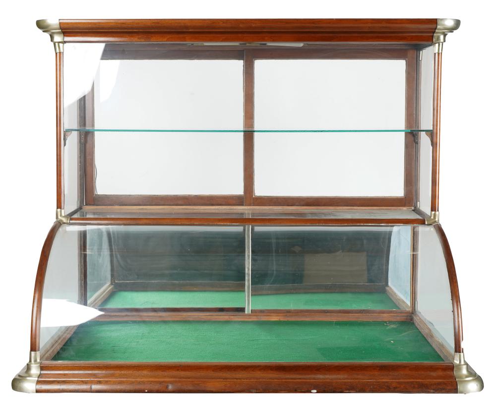 Appraisal: LARGE OAK GLASS TABLETOP DISPLAY CABINETunsigned with sliding doors to