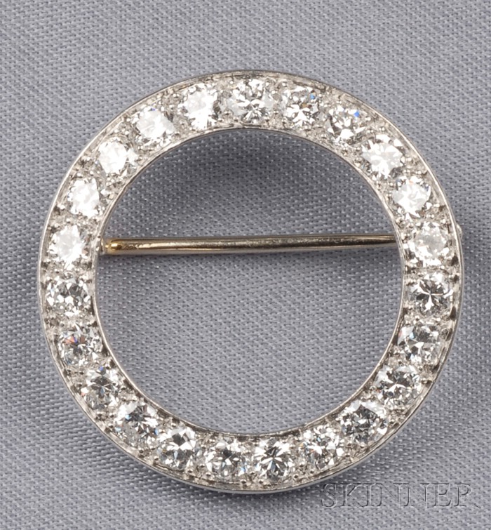 Appraisal: Platinum and Diamond Circle Pin Cartier set with twenty-three full-cut