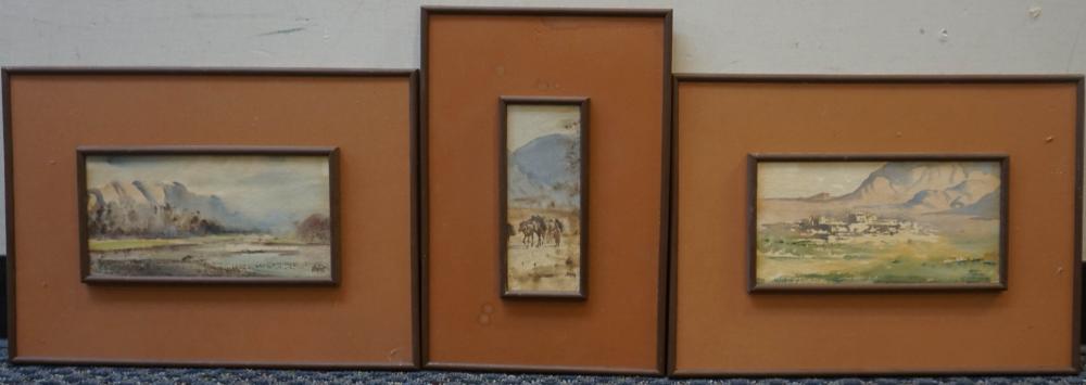 Appraisal: IRANIAN TH CENTURY TWO LANDSCAPES AND A CARAVAN THREE WATERCOLORS