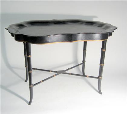 Appraisal: English black lacquered tray on stand th century