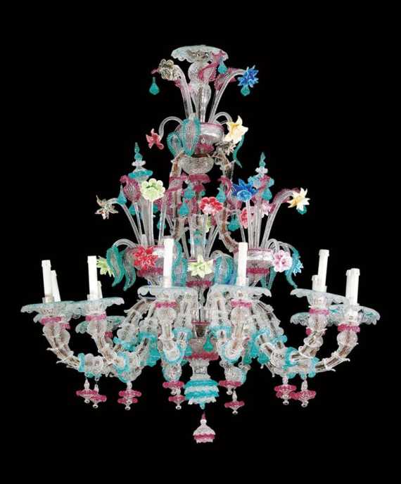 Appraisal: IMPORTANT CHANDELIER Rococo style Murano th century Colored and colorless