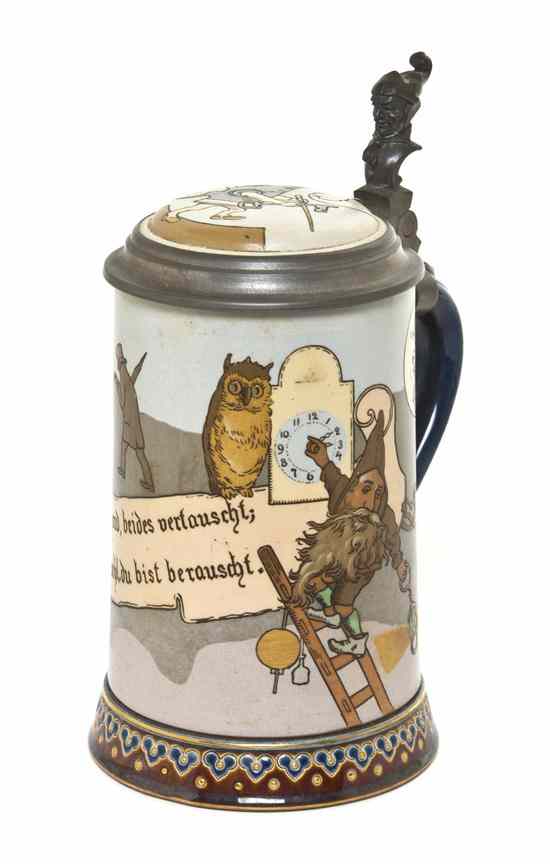 Appraisal: A German Pottery Stein Villeroy Boch Mettlach model liter depicting