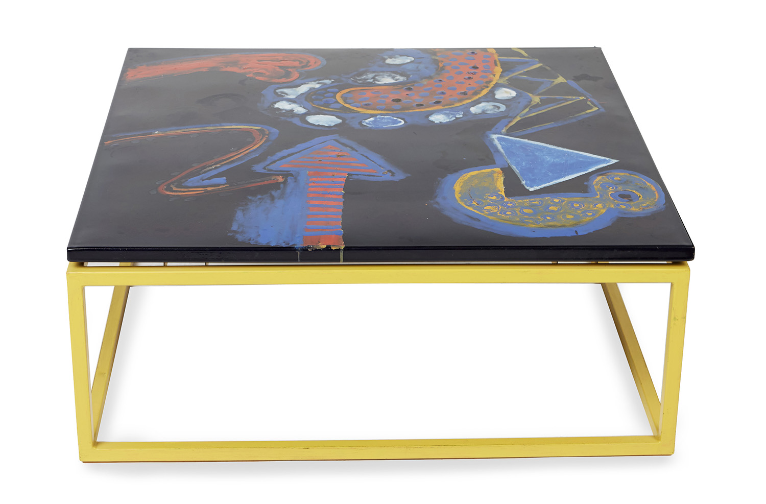 Appraisal: A COFFEE TABLE WITH ARTIST ENAMEL PAINTED TOP Paper label