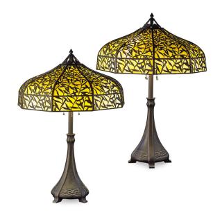 Appraisal: HANDEL Two table lam HANDELTwo table lamps with leafy metal