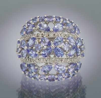 Appraisal: A Ladies' Diamond and Tanzanite Flower Cocktail Ring k white