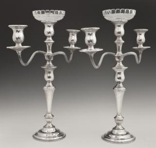 Appraisal: Pair of Georgian Style Weighted Sterling Three Lig Pair of